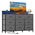 JHK TV Stand Dresser with 9 Fabric Drawers Wood Top Media Console for 32-52 inch TV Stand with Storage Display Of Furniture