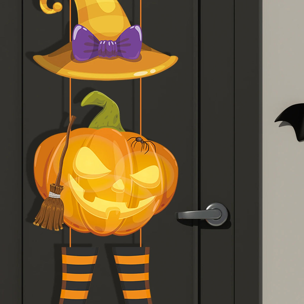 Halloween Paper Hanging Sign Spooky Pumpkin Witch Ghost Front Door Hanger Welcome Sign DIY Halloween Party Decoration 2023