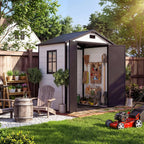 6x4 FT Resin Outdoor Storage Shed, Double Wall Waterproof Lockable Garden Tool Shed With Window, Double Doors For Bike Lawn Mower Patio