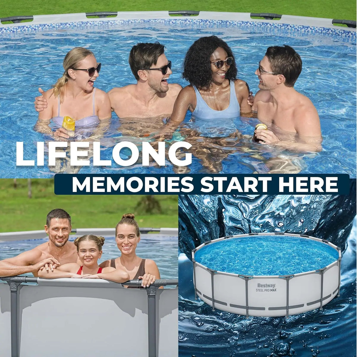 Steel Pro MAX  Above Ground Pool, Round Metal Frame Outdoor Swimming Pool Set with Filter Pump, Ladder, and, Custom