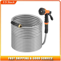 Metal Garden Hose 50 ft, Rust Proof Stainless Steel Water Hose, Heavy Duty Backyard Hose with 10 Function Nozzle, No-Kink & Flexible Water Pipe, Lightweight Metal Hose for Yard, Outdoor