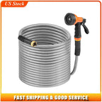 Metal Garden Hose 50 ft, Rust Proof Stainless Steel Water Hose, Heavy Duty Backyard Hose with 10 Function Nozzle, No-Kink & Flexible Water Pipe, Lightweight Metal Hose for Yard, Outdoor