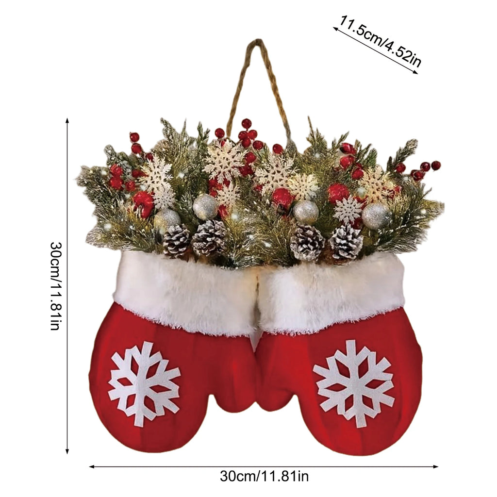 Christmas Gloves Wreath with Light with Light Design Wreath Hanging Ornaments for Christmas Indoor Outdoor Wall Decor