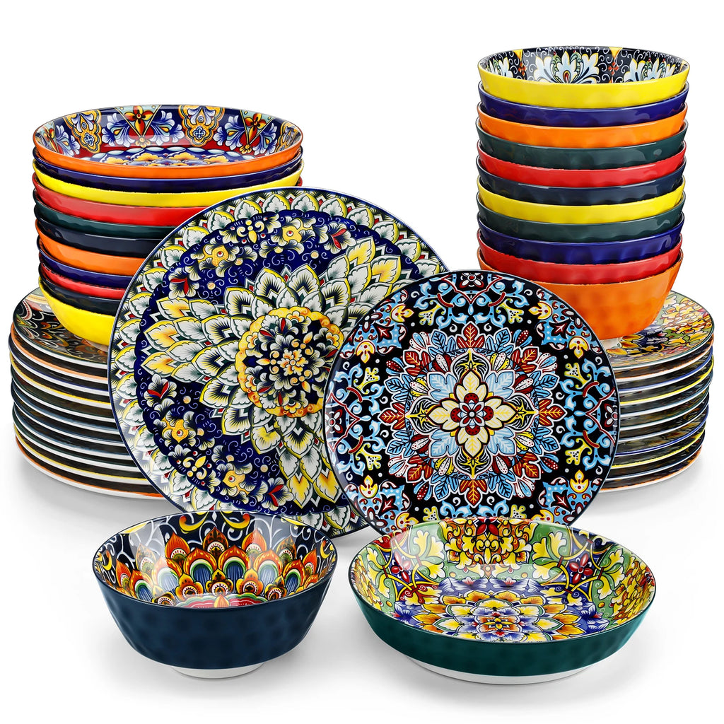 Vancasso 12/16/18/24 Piece Ceramic Dinnerware Set Stoneware Bohemian Style with Dinner/Dessert Plate/Cereal/Pasta Bowl For 6