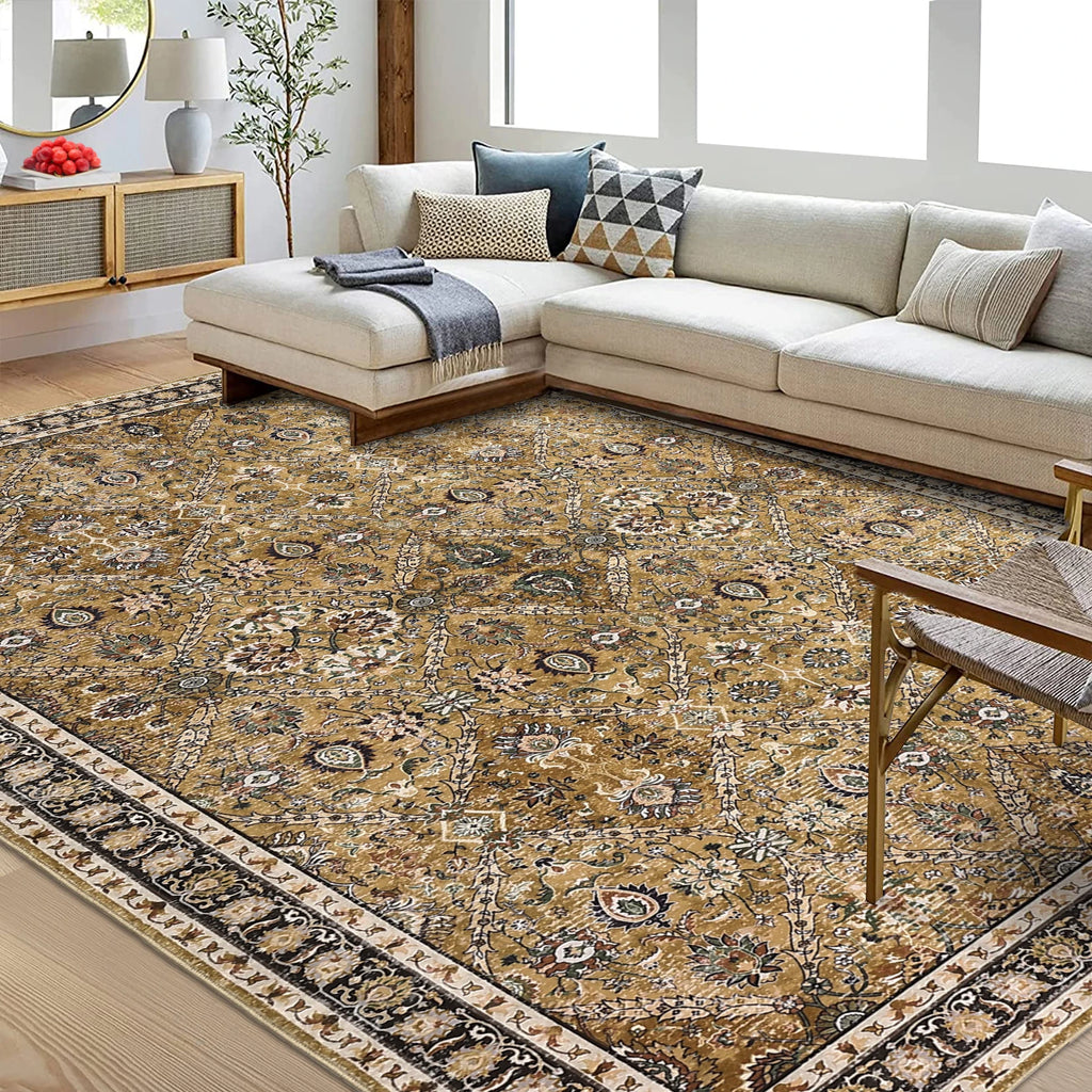 Rug for Living Room, Machine Washable, Non-Slip,Stain & Water Resistant, Low-Pile Moroccan Trellis Hallway Vintage Foldable Rug