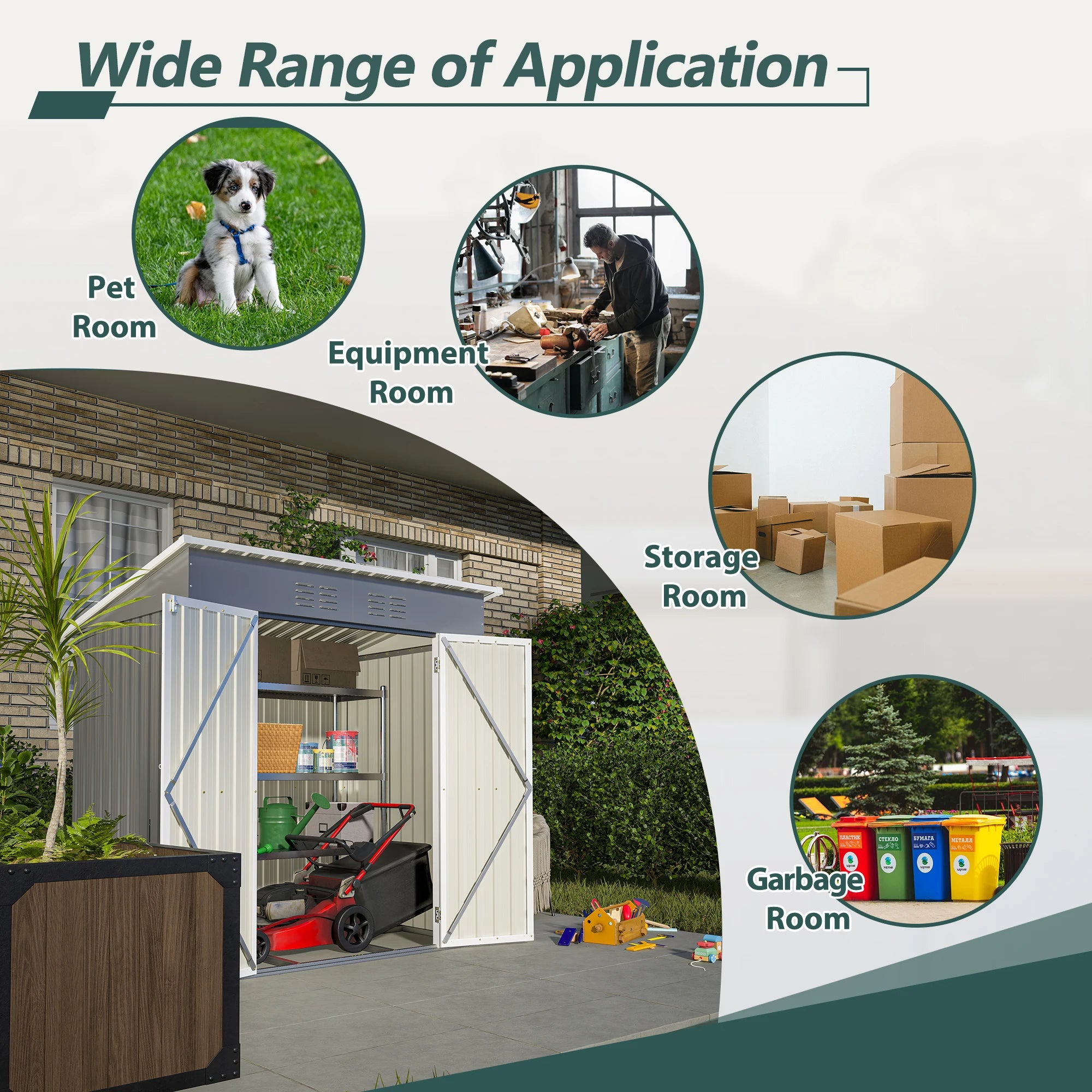 6x4 Ft Heavy Duty Metal Outdoor Storage Shed Lockable Double Doors with Floor Frame All Weather Utility Cabinet Backyard Patio