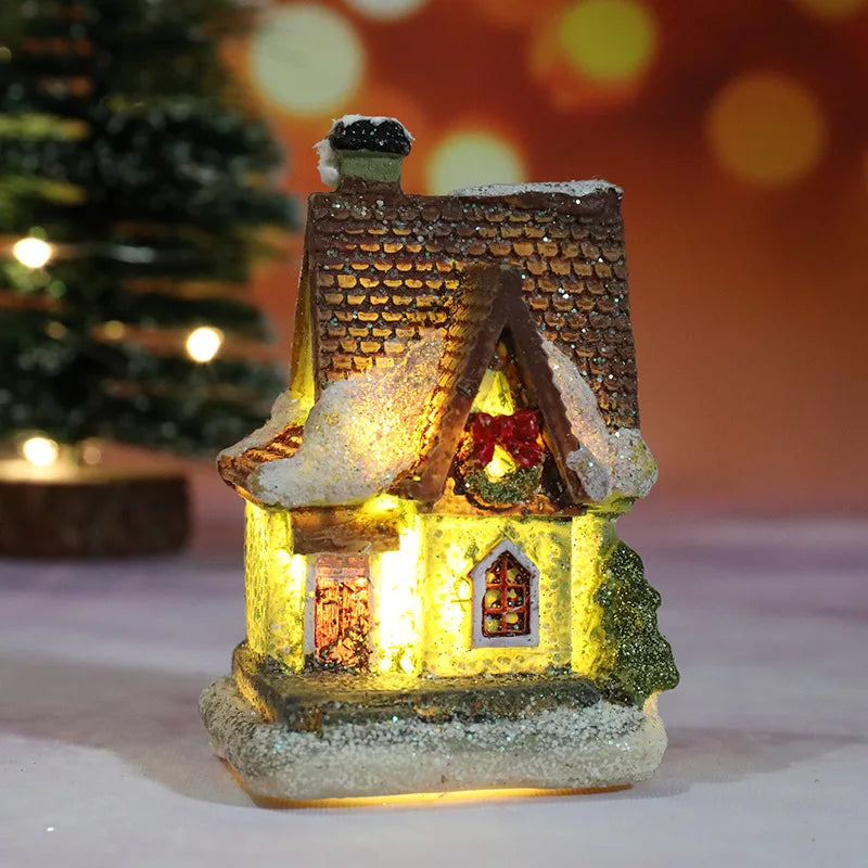 Christmas Led Light House Christmas Tree Ornaments LED Resin Small Village House Xmas Glow Decor Gift Happy New Year Decors DC05