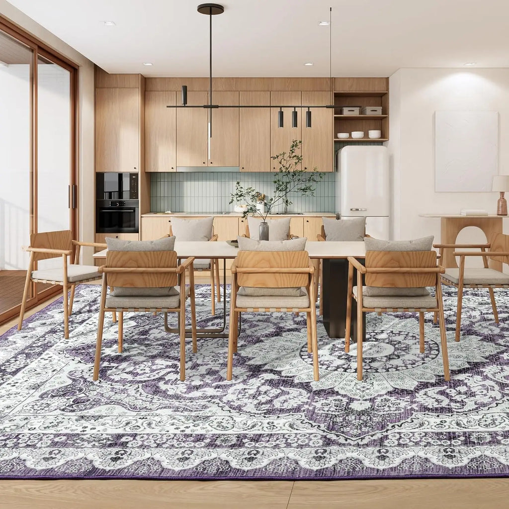 Area Rugs for Living Room, Machine Washable Vintage Rug, Non-Slip Low Pile Throw Rugs with Rubber Backing Washable Carpet
