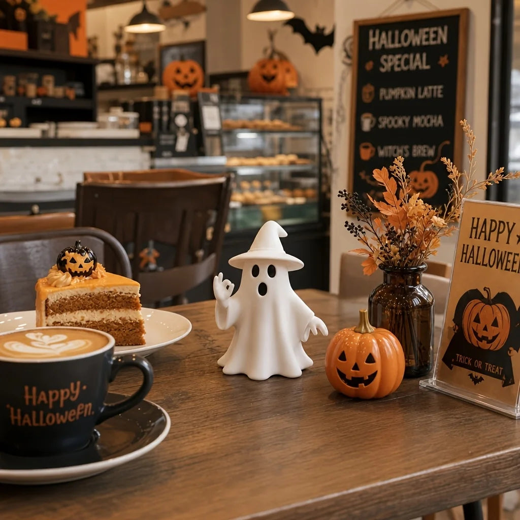 Halloween ghost ornament, 3D printed funny ghost figurine in an OK pose, suitable for home decoration, living room, bedroom