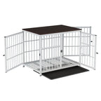 Wooden Dog Crate Furniture with Metal Frame, Large Indoor Dog Kennel End Table, Stylish Pet Cage with 3 Doors and Removable Tray