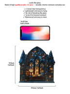 Halloween Gothic House Hanging Decor Acrylic Building Shape with Book & Lantern Design Window Pendant Art Wall Ornament for Home