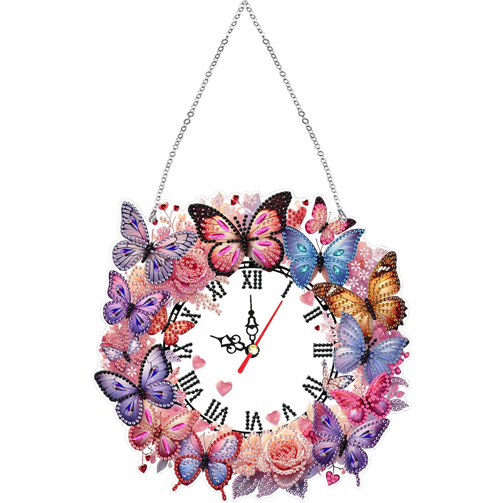 Acrylic Special Shape Butterfly DIY Crystal Diamond Clock Diamond Art Clock Pendants Kit Diamond Painting Clock for Home Decor