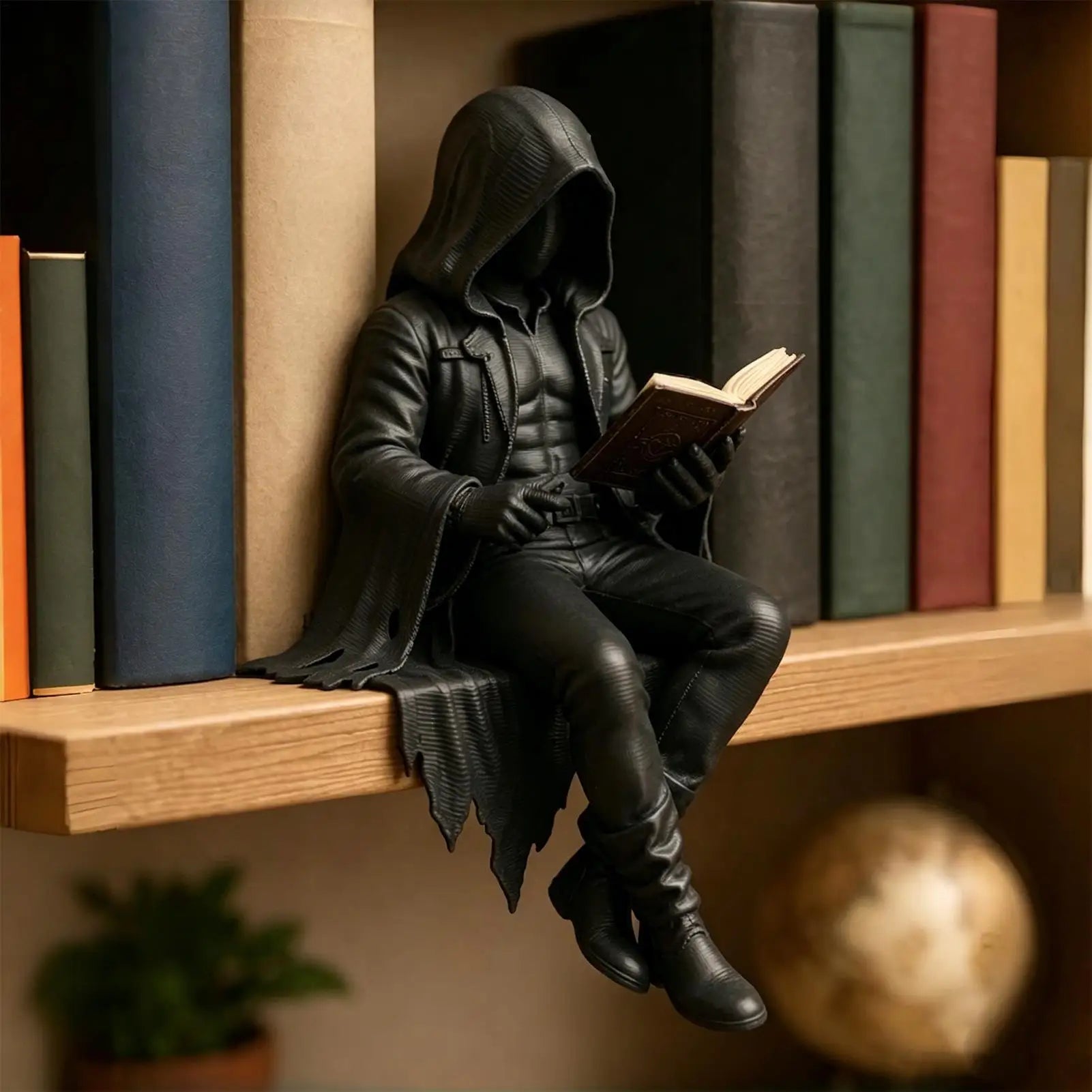 Halloween  Aesthetic Spooky Statue Figurine Bookshelf Decor Goth Fantasy Art Mystery Man Decor for Table Centerpiece Shelf