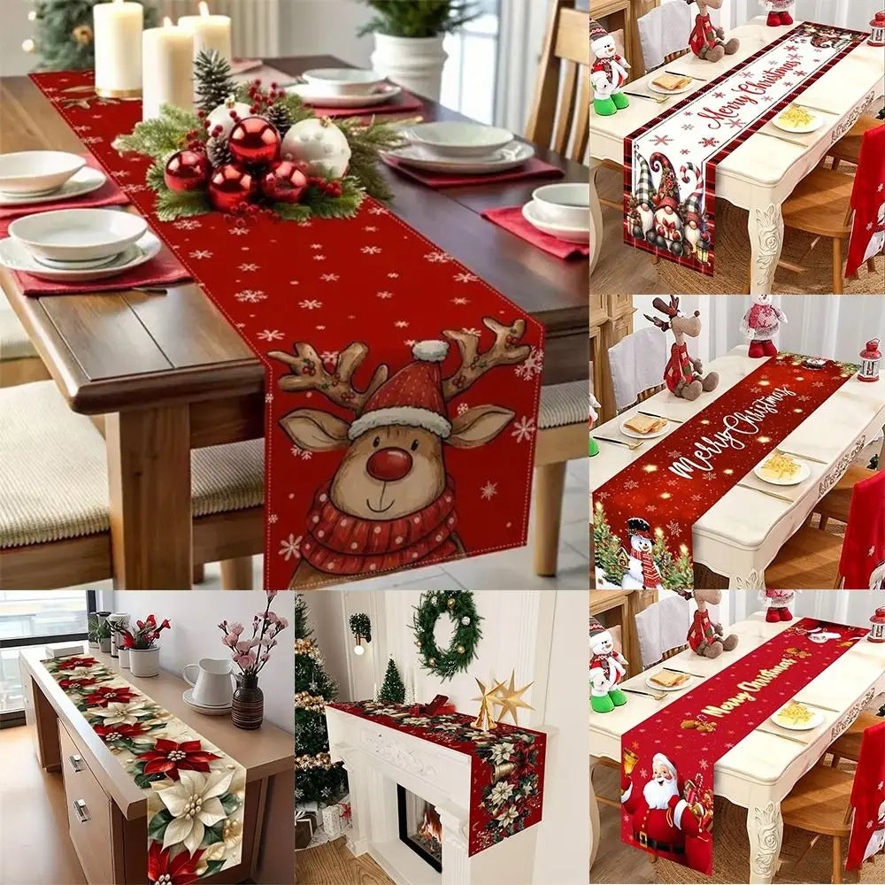 New New Year Christmas Table Runner Snowman Santa Claus Christmas Tablecloth Navidad Gift Elk Table Decor Christmas Party