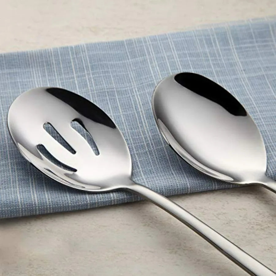 AOOSY 2 Pieces Stainless Steel Flatware Serving Sets 8.7-Inch Long Handle Slotted Spoons and Serving Spoons for Buffet Banquet