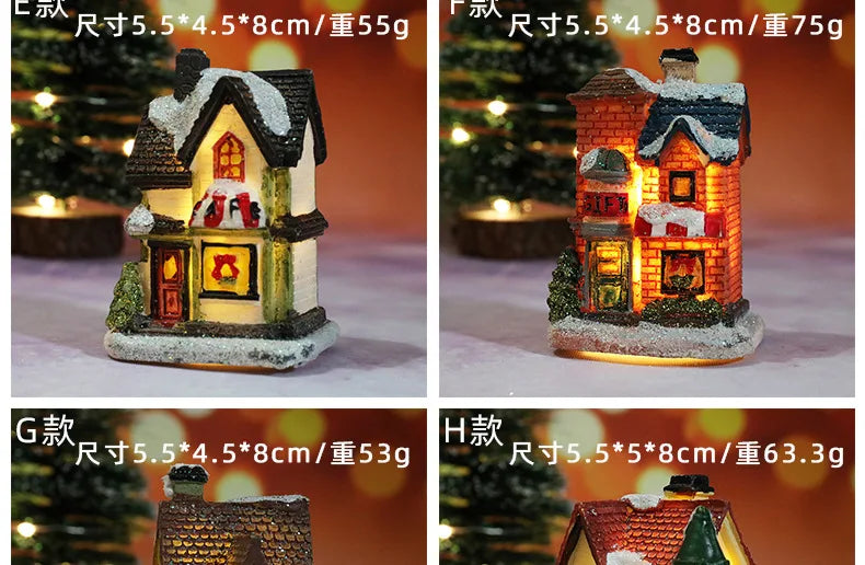Christmas Led Light House Christmas Tree Ornaments LED Resin Small Village House Xmas Glow Decor Gift Happy New Year Decors DC05