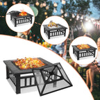 Fire Basket Garden Fireplace 81x81x45cm Including Grill (51*51cm) And Waterproof Cover For Heating/Grilling Metal Brazier