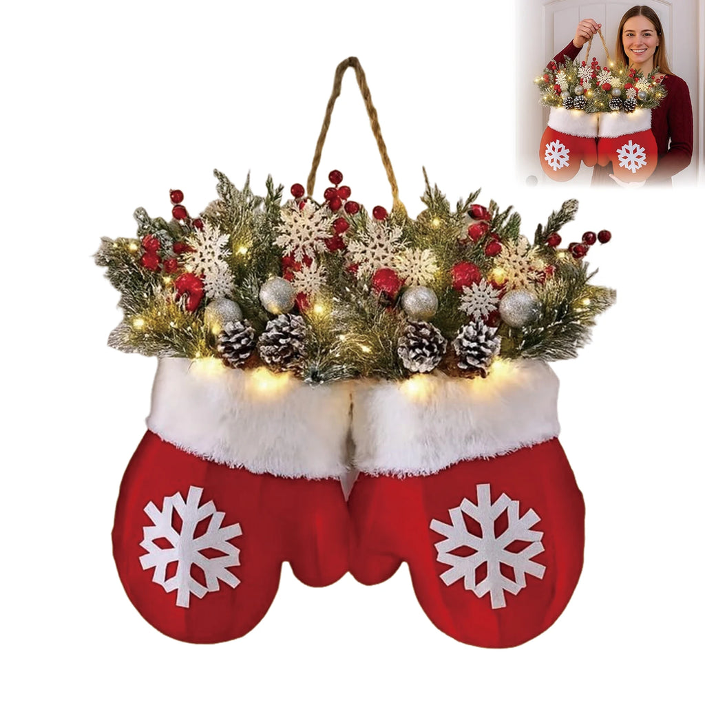 Christmas Gloves Wreath with Light with Light Design Wreath Hanging Ornaments for Christmas Indoor Outdoor Wall Decor