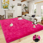 Hot Pink Soft Shaggy Non-Slip Rugs for Living Room/Bedroom/Nursery–Luxury Plush Carpet with 4 Rug Stickers,Ideal Room Decor Rug