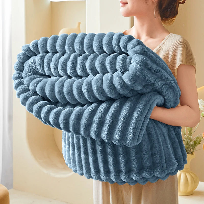1PC Ribbed Fleece Blanket Twin/Full/Queen/King Soft Warm Textured Plush Throw for Bed Sofa Home Decor