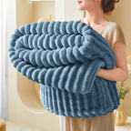 1PC Ribbed Fleece Blanket Twin/Full/Queen/King Soft Warm Textured Plush Throw for Bed Sofa Home Decor