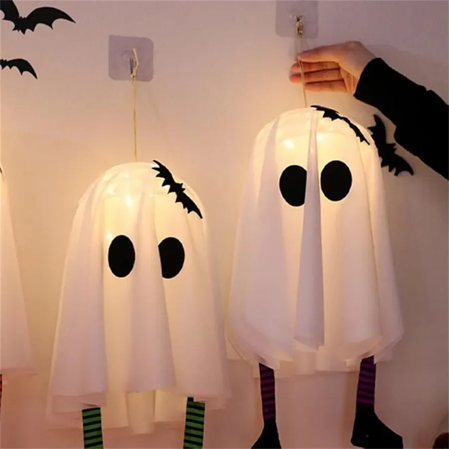 Halloween LED Ghost Pendant Lights, Glowing Wizard Hat Ghost Lantern Decorations, Spooky Hanging Ornaments for Room, Home