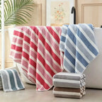 8-Piece Ultra Absorbent Towel Set, Lint-Free & Super Soft Two-Tone Striped Bath Towel Collection, Premium Microfiber Bathroom Towel Set Includes 2 Bath Towels, 2 Face Towels & 4 Hand Towels, Suitable for Bathroom, Spa & Hotel