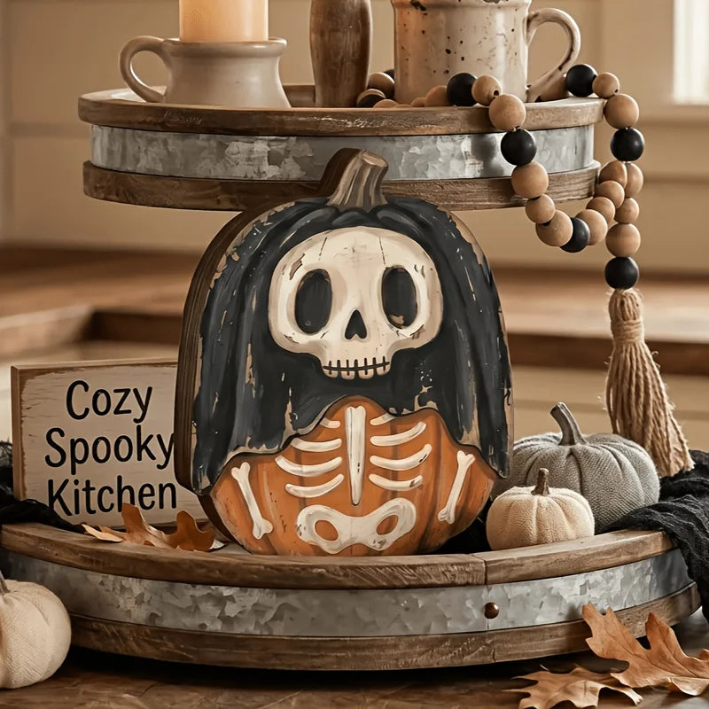 Halloween Interior Decoration Autumn Decoration Retro Wooden Blocks Shelf Decoration Ghosts Black Cats Pumpkins Skeletons Witche