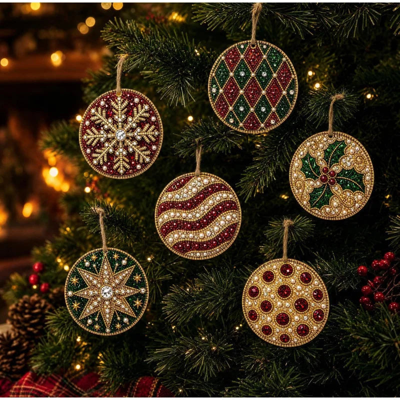 Christmas Diamond Painting Kit DIy Christmas Wooden Ornaments Xmas Snowman Reindeer Hanging Decor Relaxing Project Holiday Gifts