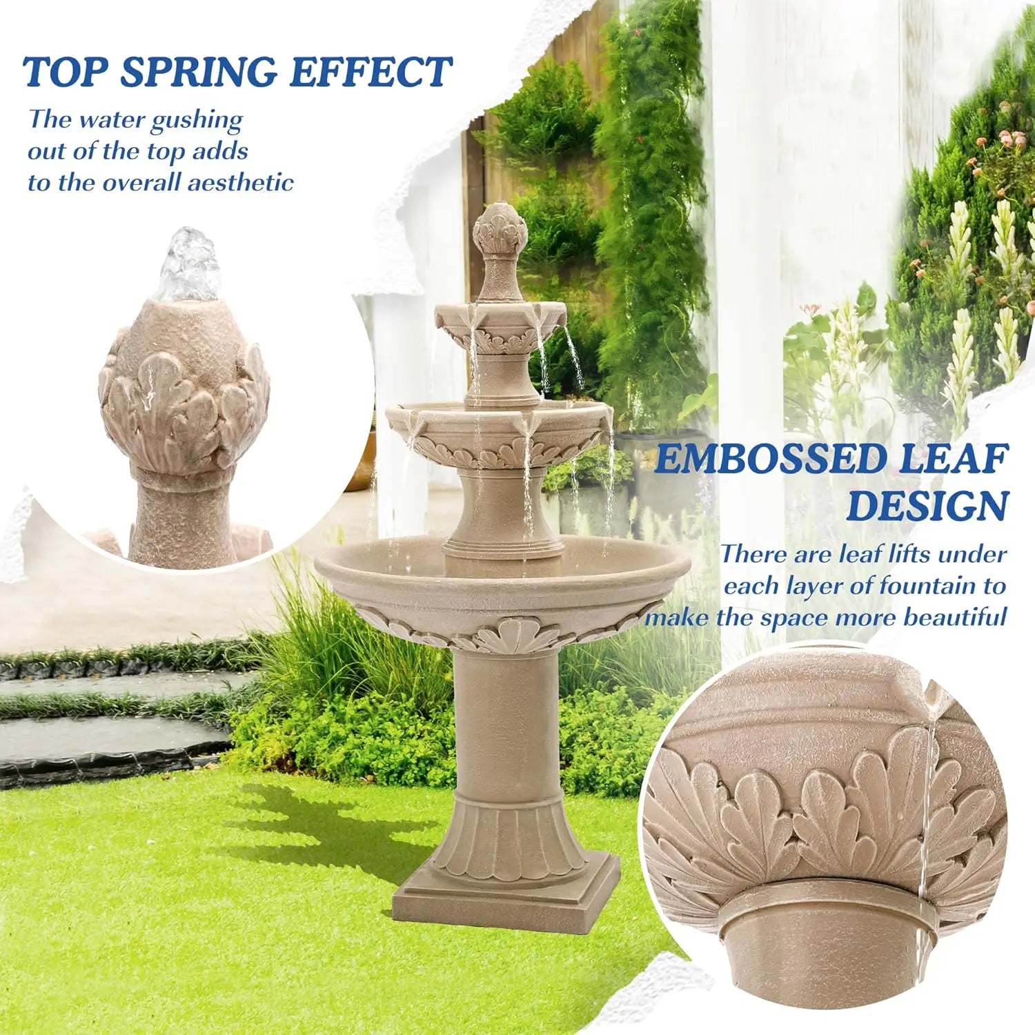 Large Cascading Resin Floor Standing Water Fountain With Pump For Indoor Outdoor Patio Yard Home Garden Decor