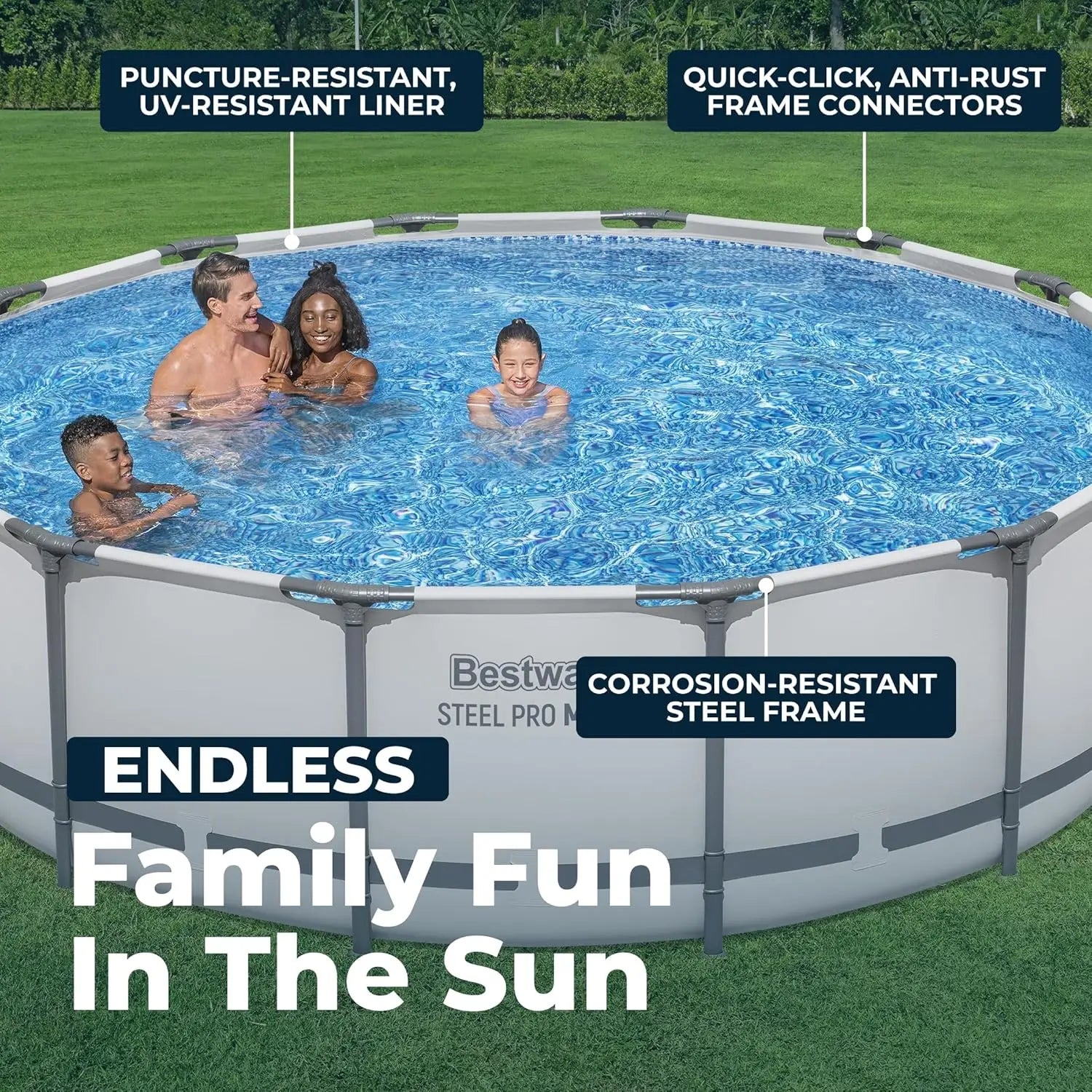 Steel Pro MAX  Above Ground Pool, Round Metal Frame Outdoor Swimming Pool Set with Filter Pump, Ladder, and, Custom