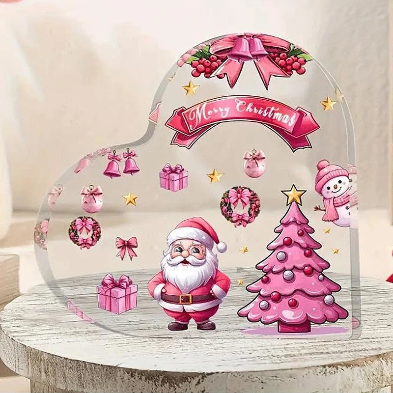 Christmas Atmosphere Heart Acrylic Ornament Desktop Decoration Transparent Stand