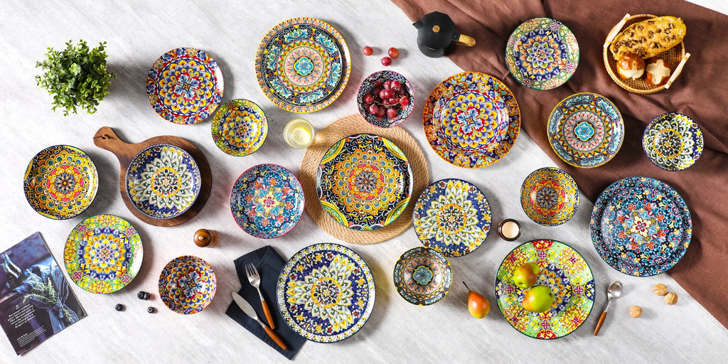 Vancasso 12/16/18/24 Piece Ceramic Dinnerware Set Stoneware Bohemian Style with Dinner/Dessert Plate/Cereal/Pasta Bowl For 6