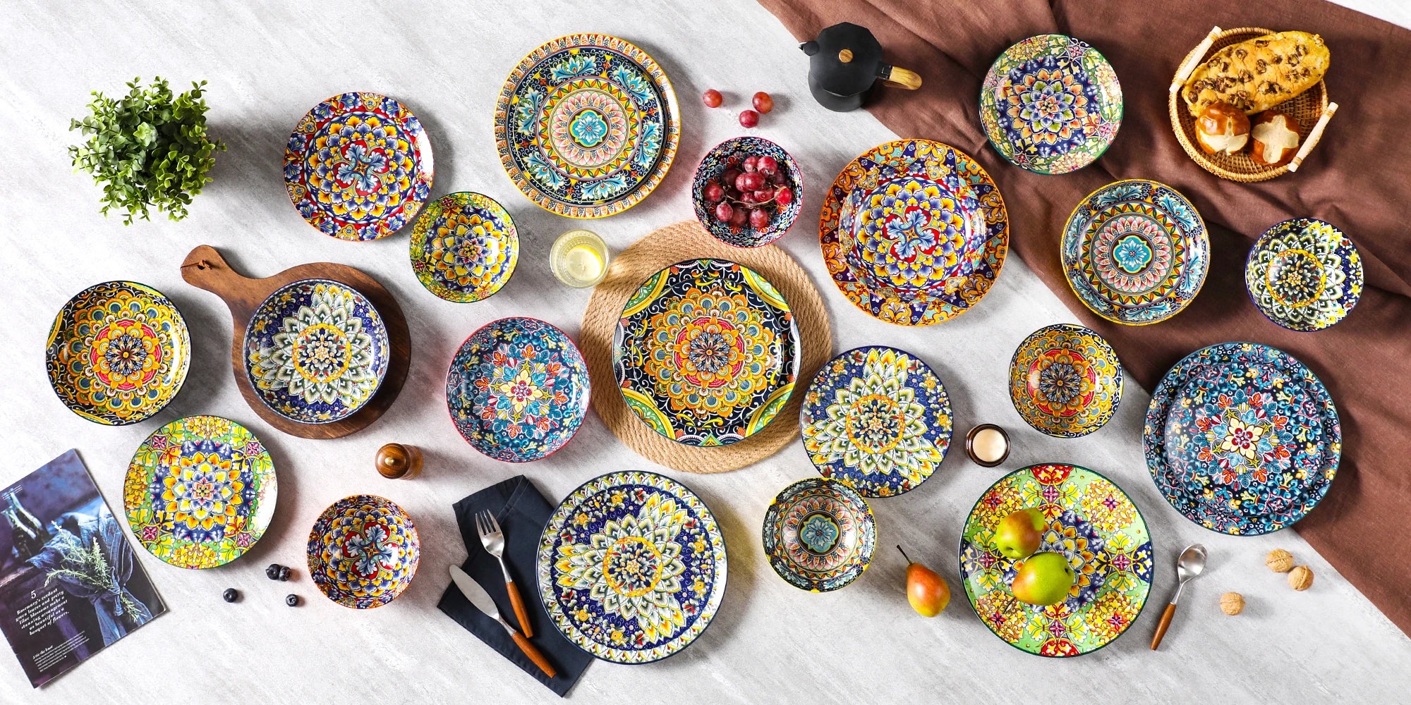 Vancasso 12/16/18/24 Piece Ceramic Dinnerware Set Stoneware Bohemian Style with Dinner/Dessert Plate/Cereal/Pasta Bowl For 6