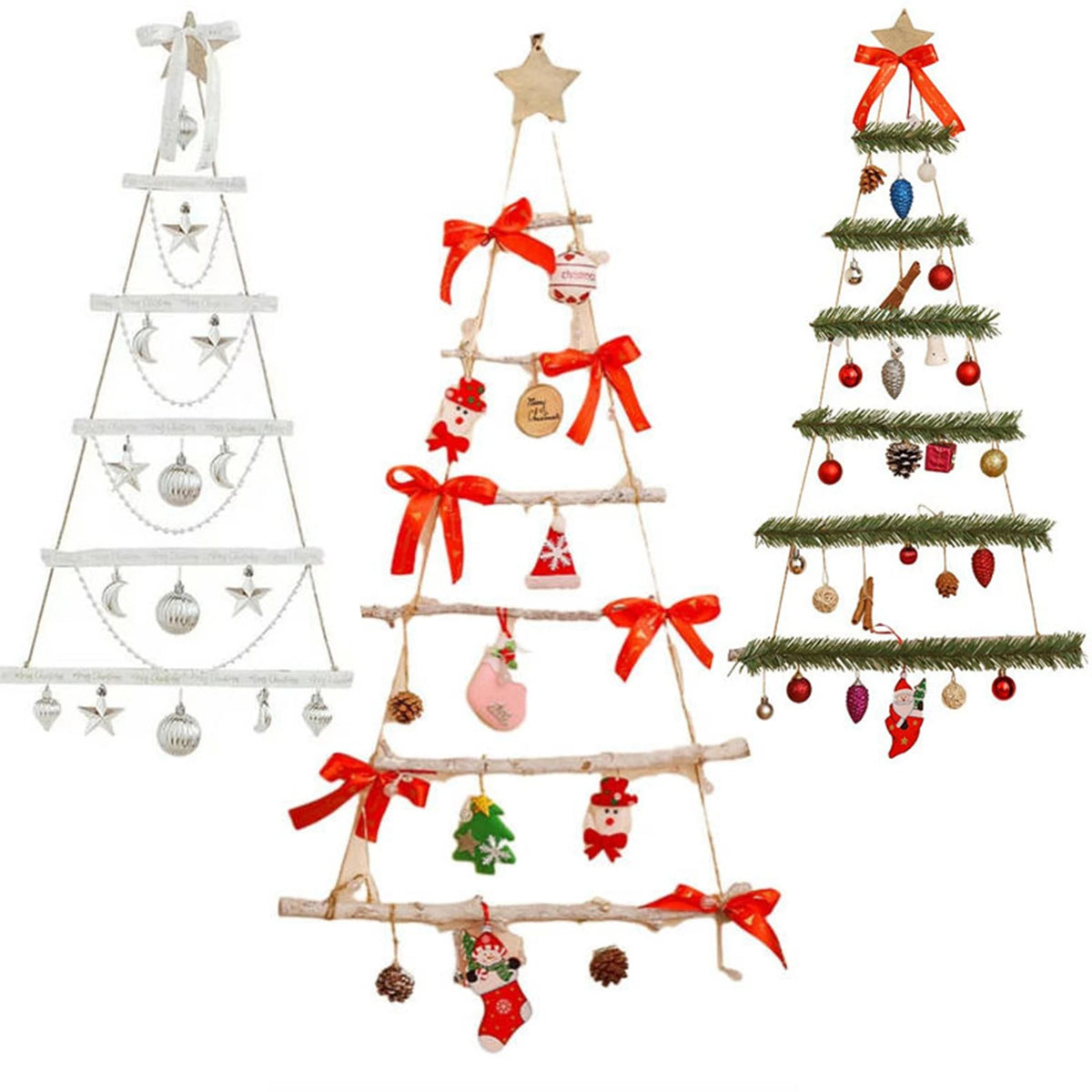 Christmas Tree Wall Decoration Glowing LED Red Bow Snowman Pine Cone Festive Home Indoor Hanging Accessory Set