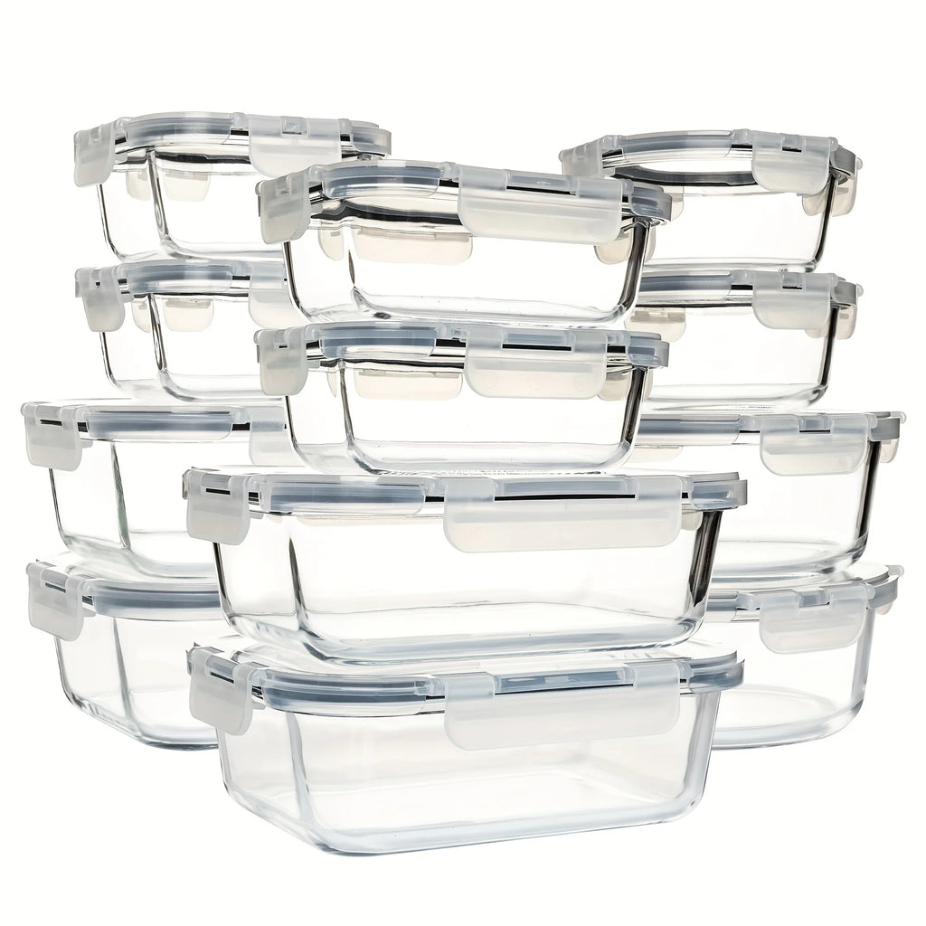 24PCS (12containers+12lids) High Borosilicate Glass Food Storage Containers Set - Leakproof Airtight Lids Perfect for Meal Prep