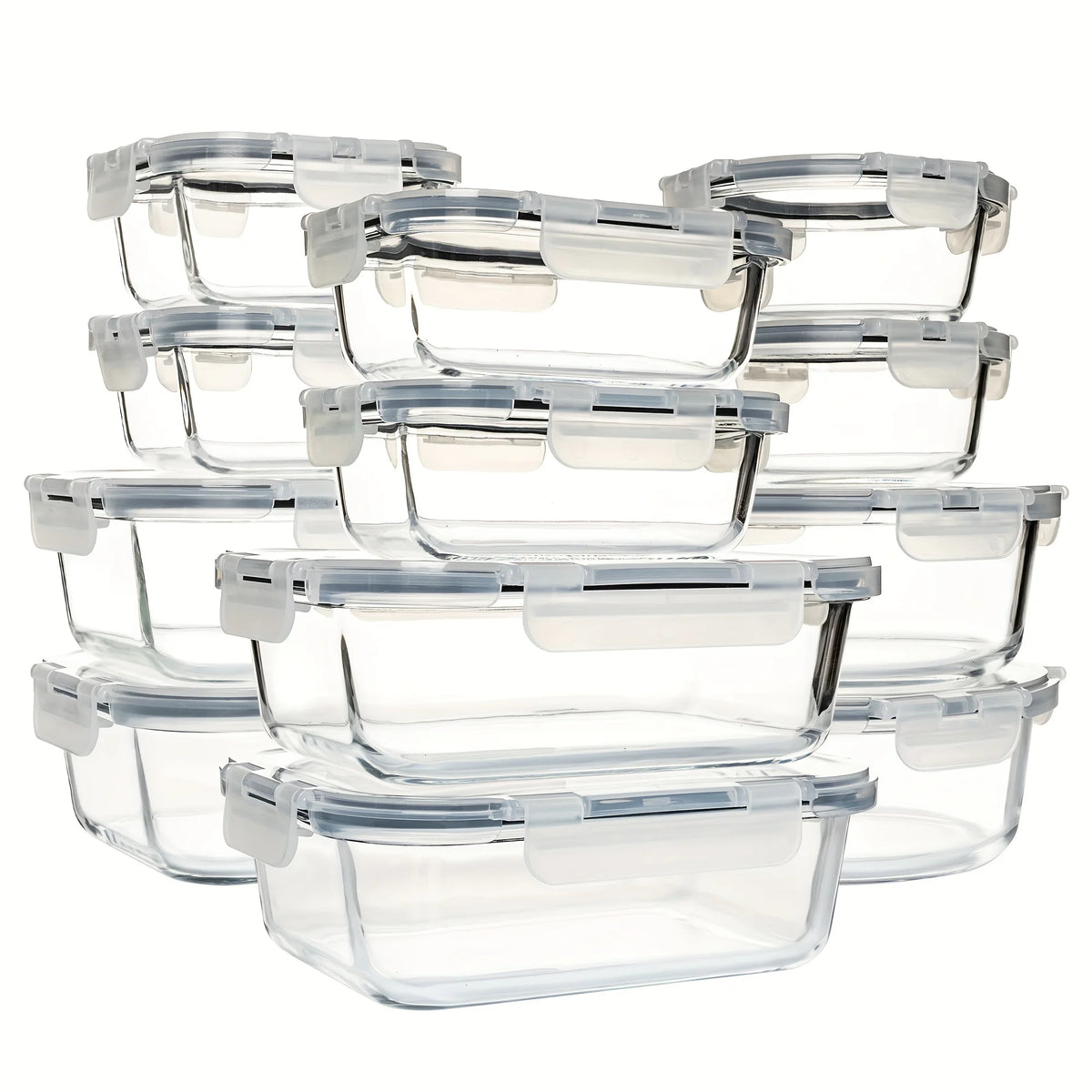 24PCS (12containers+12lids) High Borosilicate Glass Food Storage Containers Set - Leakproof Airtight Lids Perfect for Meal Prep