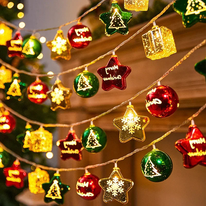 Christmas Light String Santa Cluas Candy Cane Snowman Lamp Xmas Tree Light Strings Hanging Ornaments Merry Christmas Decor 2025