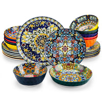 Vancasso 12/16/18/24 Piece Ceramic Dinnerware Set Stoneware Bohemian Style with Dinner/Dessert Plate/Cereal/Pasta Bowl For 6