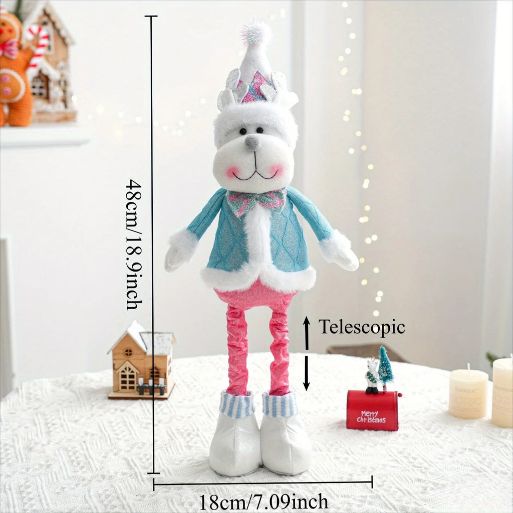 Retractable Santa Claus,Snowman,Elk Dolls,Pink & Blue Fabric Window Decoration with Metal Accents,Multi-Holiday Decor for Christ