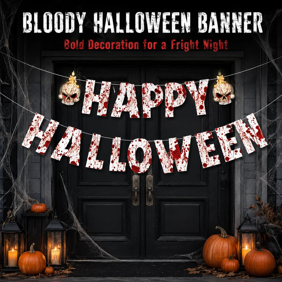 Halloween Ceiling Hangings: Skeletons, Mummies, Bloodstained Handprints, Bat Garlands. Kids Halloween Home Decor