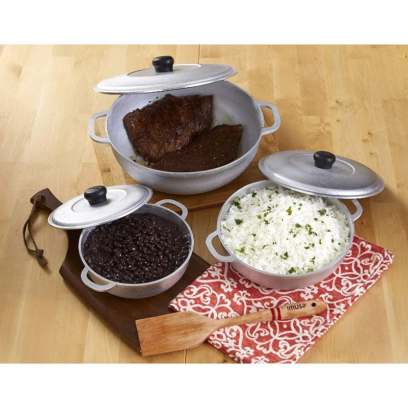 Imusa 3Pieces Colombian Cast Aluminum Caldero or Dutch Oven Set with Lid