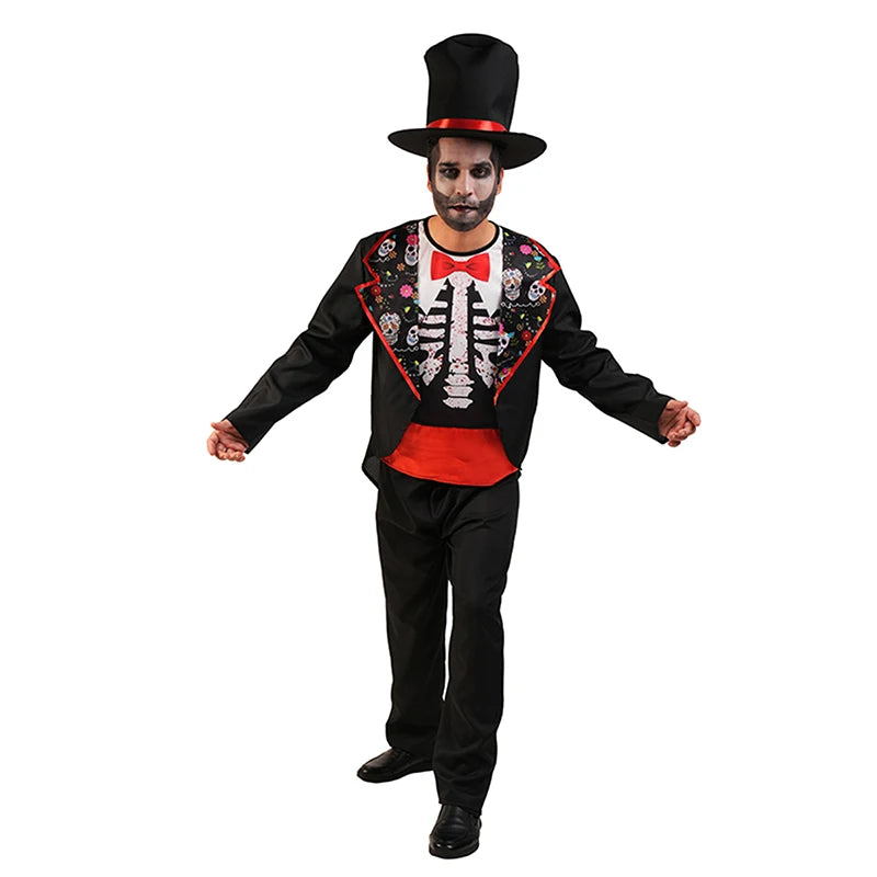 Halloween Adult Mexican Dead Day Horror Zombie Skull Flower Ghost Stage Role Playing Costume Party Masquerade Dress Up
