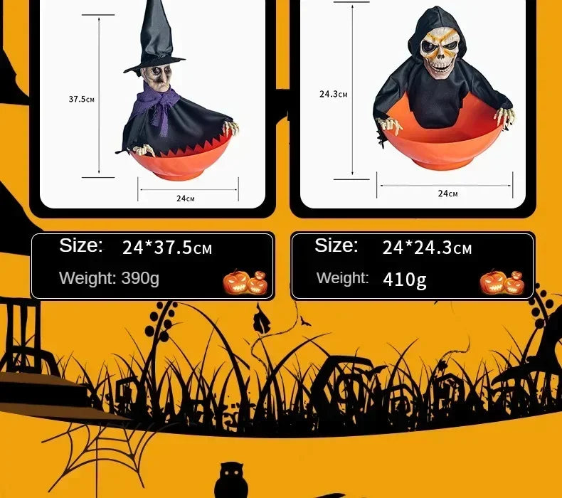 Halloween Skeleton Hand Candy Bowl with Light Up Red Eyes Spooky Sound Effects for Haunted House Party Decoration  ﻿