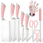 ZENG 9PCS Kitchen Knife Set Stainless Steel Hollow Handle Sharp Meat Cutting Cooking Knife Scissors Bread Knife Fruit Peeler