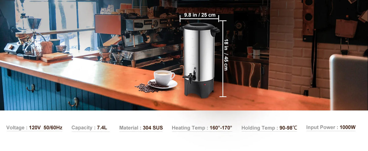 SucceBuy Commercial Coffee Urn 50 Cups Stainless Steel Large Coffee Dispenser 1000W Electric Coffee Maker Urn For Quick Brewing