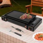 Portable Dual-Burner Camping Stove with Carrying Case 2500W Power Per Burner Ideal for Outdoor Cooking Picnics Camping Trips