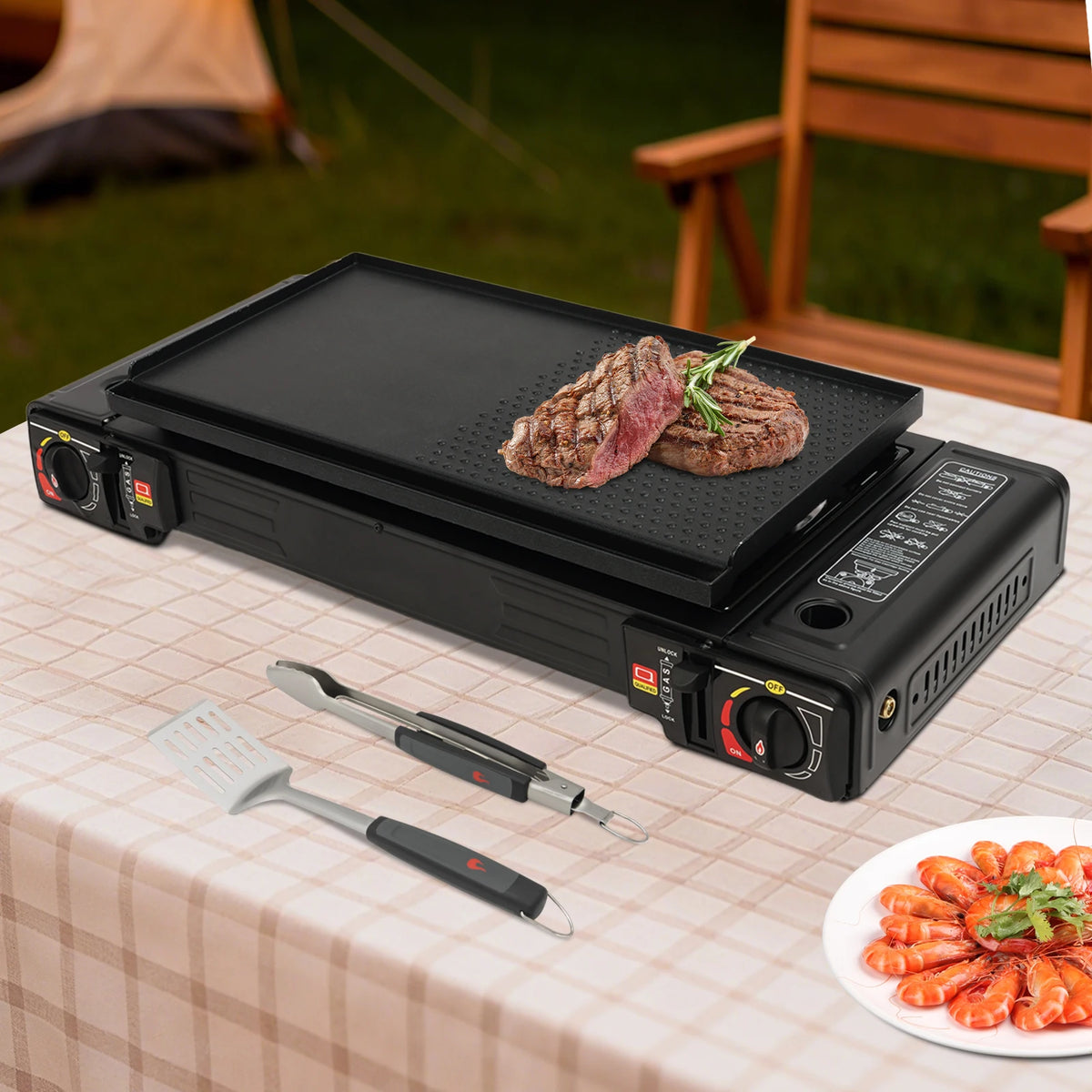 Portable Dual-Burner Camping Stove with Carrying Case 2500W Power Per Burner Ideal for Outdoor Cooking Picnics Camping Trips