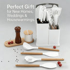 19-in-1 Kitchen Knife & Silicone Utensil Combo Set, Heat Resistant Cooking Tools with Detachable Storage Organizer
