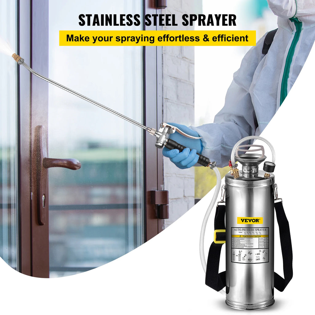 SucceBuy 4-12L Hand Powered Sprayer Stainless Steel Watering Spraying Atomizer Pump Home Ground Garden Cleaning Sprayer